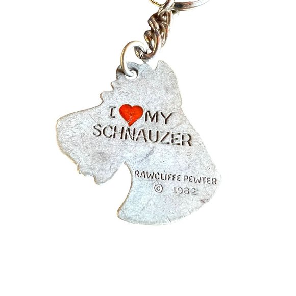 Vintage 1982 I Love My Schnauser Rawcliffe Pewter Keychain Dog - Picture 7 of 9